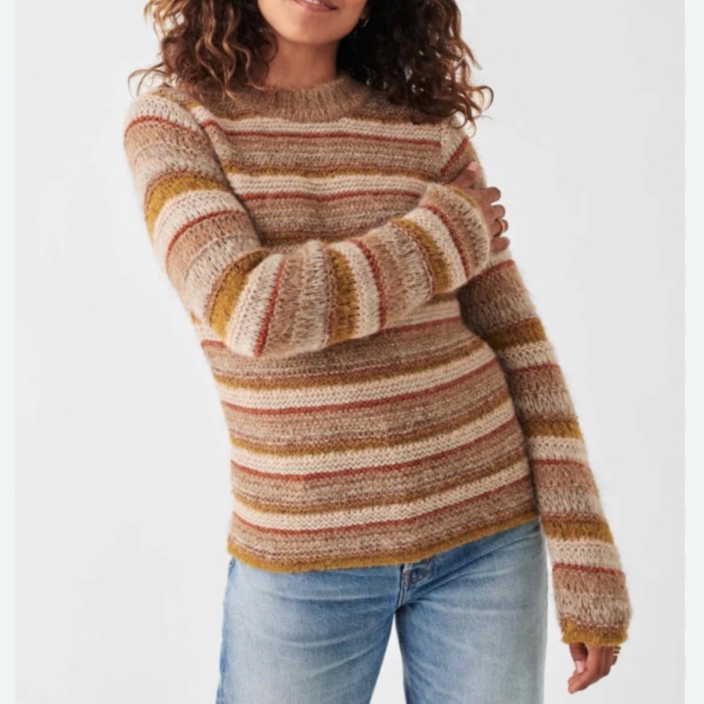 Faherty Mixed Yarn Sweater Ridgewood Stripe Size XL Alpaca Cotton Knit Retro